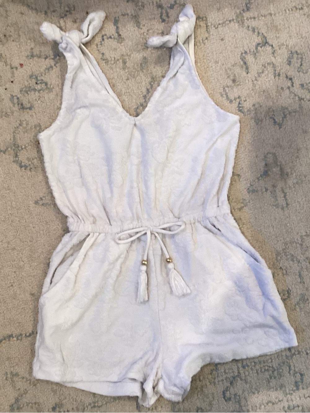 Girls White Terry Knit Swim Coverup Romper